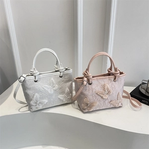 Women Shoulder Bag Lace Embroidery 3D Butterfly Applique New Chinese Style Chic Crossbody Handbag Elegant For Lady