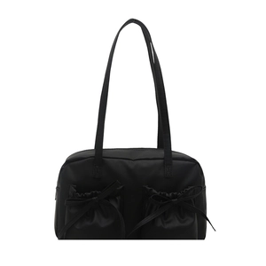 Sac sous le bras en nylon noir minimaliste avec poches à double nœud et cordon de serrage