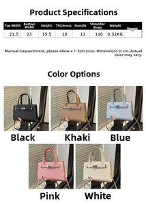Detailed size guide and color options for the Kelly style PU leather handbag