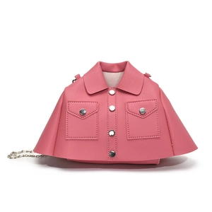 Pink creative jacket-shaped crossbody bag with silver chain and chic PU leather finish