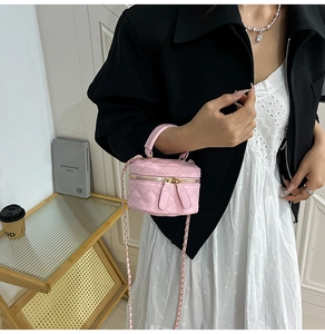 Rosa gesteppte Mini-Kettentasche mit Doppelreißverschluss und Griff im Lifestyle-Look