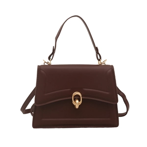 Elegant dark brown leather crossbody square bag with gold buckle and top handle