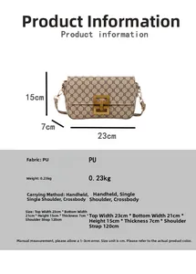 Detail view of printed PU leather crossbody bag with dimensions 15x7x23cm and metal lock