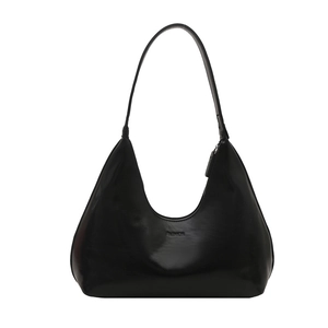 Chic black glossy hobo shoulder bag for women with fashion embossed lettering