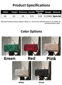 Detailed chart and 5 color display of lace butterfly embroidery square handbags for women