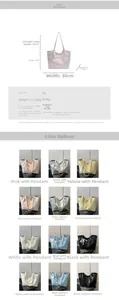 Detailed size chart and specifications for the large capacity PU leather tote bag
