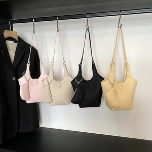 Women Bucket Bag Lychee Texture PU Leather Handbag With Mini Pouch Casual Crossbody Shoulder Purses Urban Fashion
