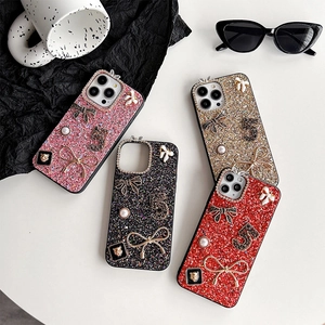 Luxury Glitter Phone Case With Alloy Bowknot Faux Artificial Pearl Rhinestone 3D Decoration Elegant Protective Cover