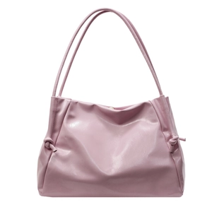 Rosa glänzende Schultertasche aus Kunstleder mit dekorativen Knoten und großem Stauraum
