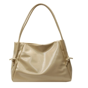 Schicke beige PU-Leder Tragetasche mit Knotendetails und doppelten Schultergurten