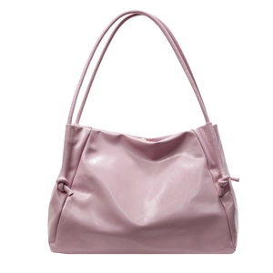 Minimalist light pink tote bag with double thin shoulder straps and side knot details