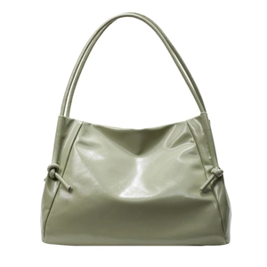 Large capacity Korean style light green tote bag with knotted side details and glossy leather