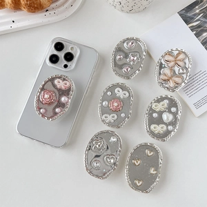 Support De Poignée Pour Téléphone En Alliage Résine Camélia Papillon Künstliche Perle Strass Support De Doigt Extensible Accessoire