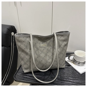 Elegant grey floral pattern tote bag with large capacity for women summer fashion 2025