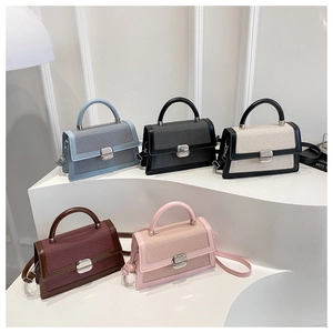 Detailed collection of five stylish small square bags in various colors with metal locks