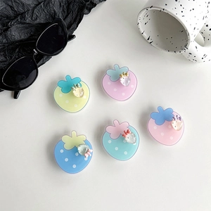 Rotating strawberry phone grip socket set with macaron colors and acrylic charms