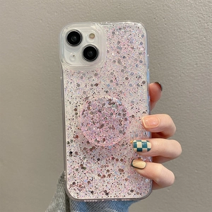 Primo piano della cover glitter rosa con supporto rotondo pieghevole a cuscinetto d'aria