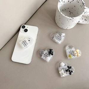 Minimalist heart resin phone socket grip set featuring cute bear and dog charms