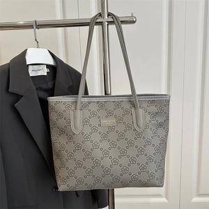 Stylish gray floral print tote bag for women with minimalist shoulder strap design