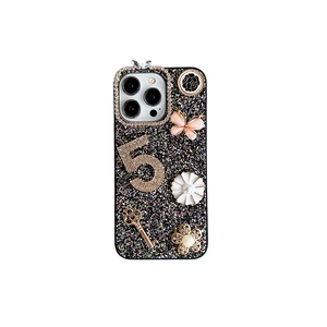 Luxury glitter iPhone 17 Pro Max case with rhinestone butterfly and floral charms