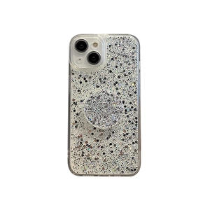 Custodia glitter iPhone 17 Pro Max con paillettes argento e supporto pop coordinato