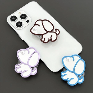 Cute puppy phone socket stand with mirror finish and pearl detail in three colors