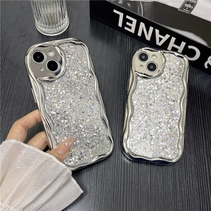 Glitter sparkly iPhone case with silver wavy edges and shimmering sequin finish