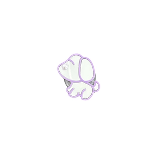 Cute cartoon puppy phone grip with pearl detail and purple outlines on a white base