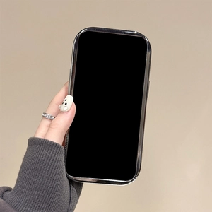Close-up of electroplated silver phone case showing precise edge fit and metallic gloss