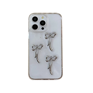 Διαφανής θήκη iPhone με ασημί τρισδιάστατους φιόγκους και προστασία από κραδασμούς