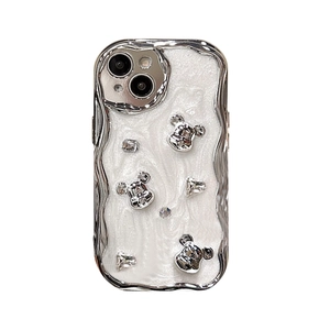 Silver plated wavy phone case with Mickey head accents and pearls for iPhone 17 Pro Max