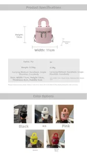 Detailed size chart and multi-color options for the cylinder PU leather mini box bag