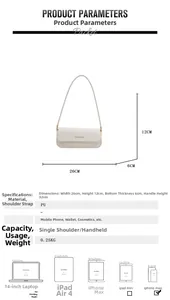 Detailed size specifications and dimensions for white minimalist PU leather baguette bag
