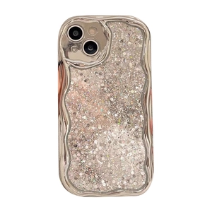 Silver plated wavy phone case with pink glitter for iPhone 16 Pro Max full protection