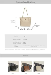 Specifiche dimensionali dettagliate per borsa tote in PU minimalista con misure