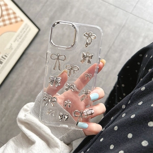 Custodia trasparente per iPhone 17 Pro Max con fiocchi in metallo e bordi galvanizzati