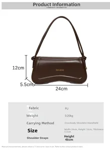 Detailed size chart for retro dark brown PU leather shoulder bag with dimensions and weight