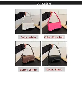 Collage of chic baguette bags in four colors showing knot straps and logo detail