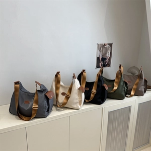 Large nylon hobo bags for women in five colors with wide adjustable shoulder straps