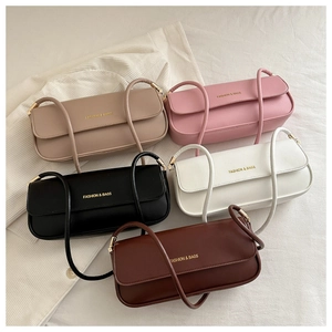Collection of chic PU leather baguette bags in khaki, pink, black, white, and brown shades