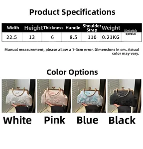 Detailed size chart and dimensions for the butterfly embroidered vintage crossbody bag