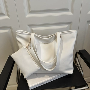 Ensemble sac cabas et pochette en similicuir blanc avec lettrage fashion doré chic