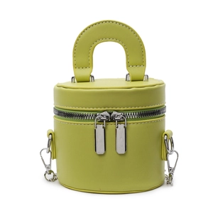 Lime green cylindrical mini box bag with chain strap and top handle for women