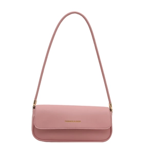 Pink matte leather crossbody shoulder bag with golden hardware and fashion lettering
