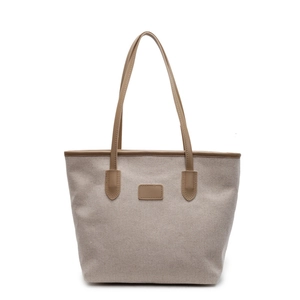 Minimalist large capacity contrast tote bag with premium canvas and brown leather straps