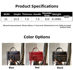Detailed size guide and specifications for the tweed box handbag across three color options