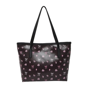 Floral butterfly print tote bag in dark mahogany finish with spacious double handle design