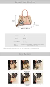 Detailed size chart for straw handbag showing dimensions and PU material specifications