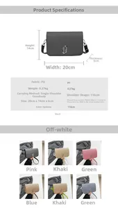 Size chart and color display for minimalist PU leather square shoulder bag with strap