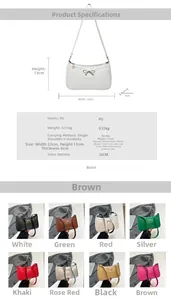 Detailed size chart for minimalist PU bow shoulder bag with specific dimensions